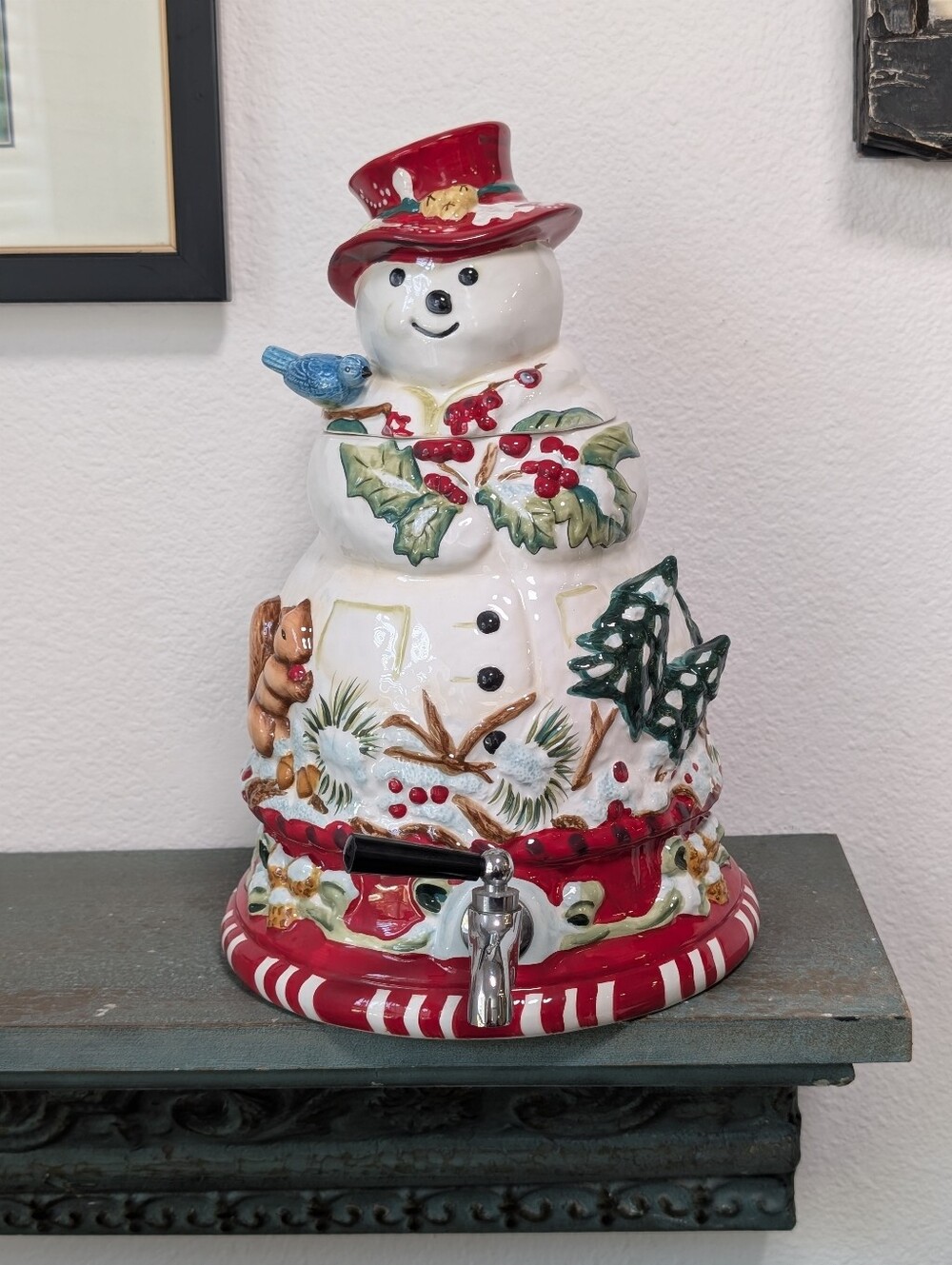 Tracy Porter JOLLY OL SNOWY 13" Beverage Dispenser Snowman Bluebird Squirrel